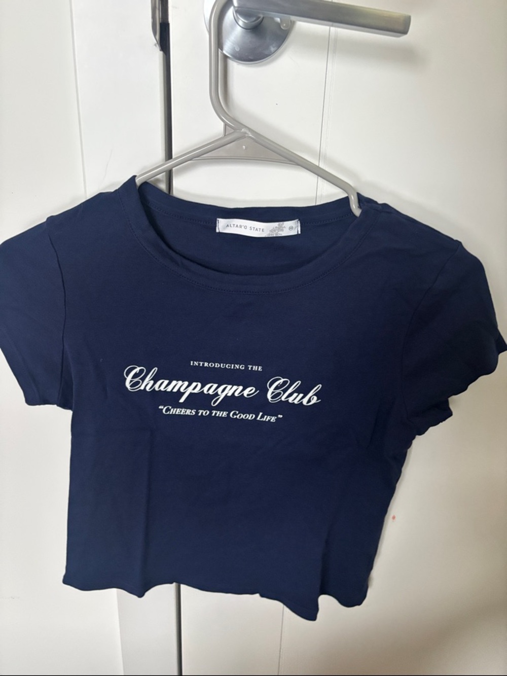 Altar'd State Navy Blue "Champagne Club" Crop Tee